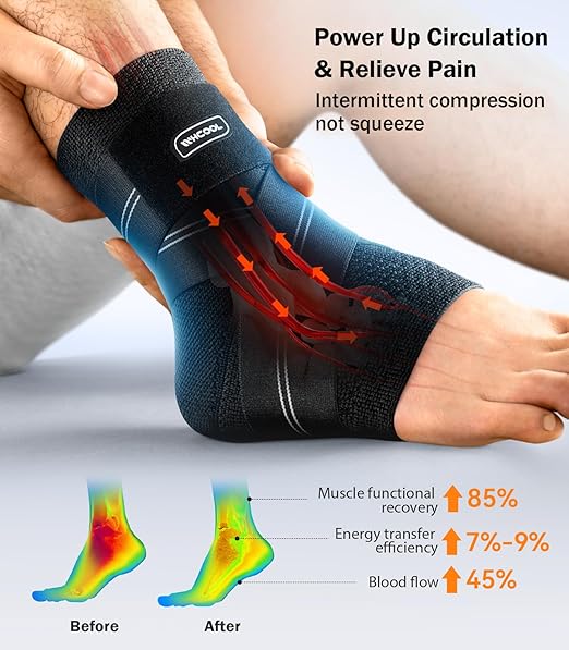 Flat Knitting Ankle Brace For Women&Men, 7-Zone Dynamic Compression Sleeve w/Flex Strap,Foot Support For Sports, Sprained Ankle, Achilles Tendonitis, Plantar Fasciitis Relief(Pack of1)XL, Black