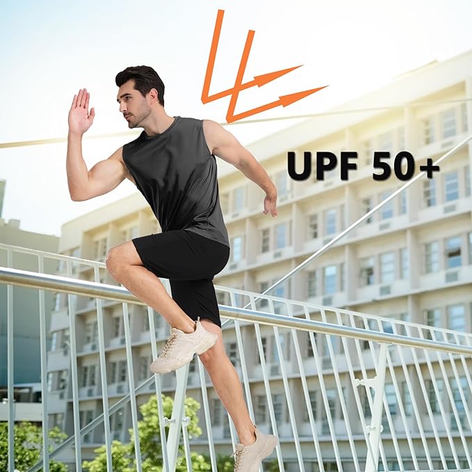 Men's Sleeveless UPF 50+ Swim Shirts Quick Dry Workout Tank Top UV Protection Running Gym Muscle T Shirts
