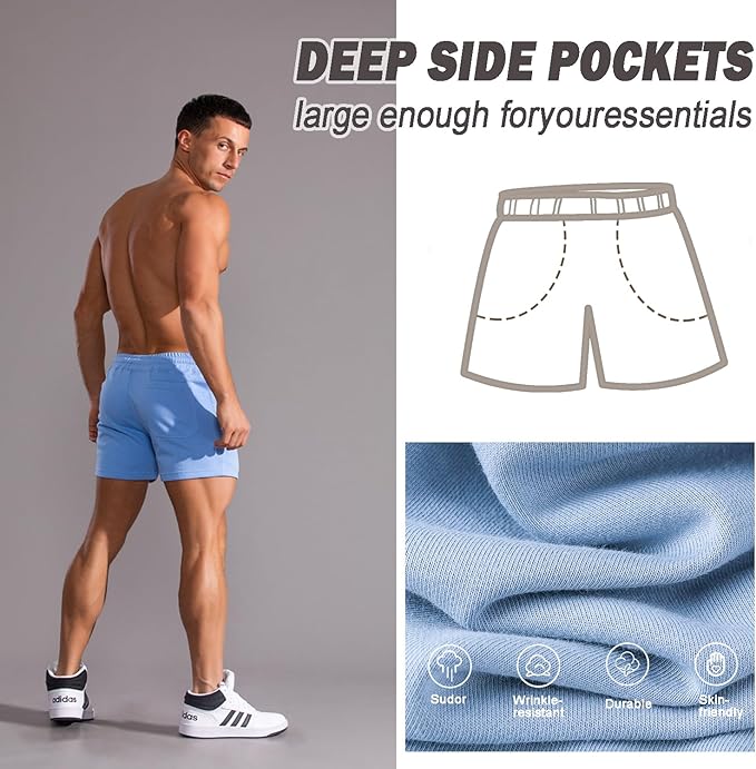 Mens 5 Inch/7 Inch Cotton Shorts Mens Sweat Athletic Shorts for Men Gym Worket Shorts with Pockets
