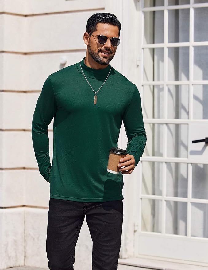 COOFANDY Mens Mock Turtleneck T-Shirts Long Sleeve Solid Color Tees Shirts Basic Casual Slim Fit Pullover T Shirts