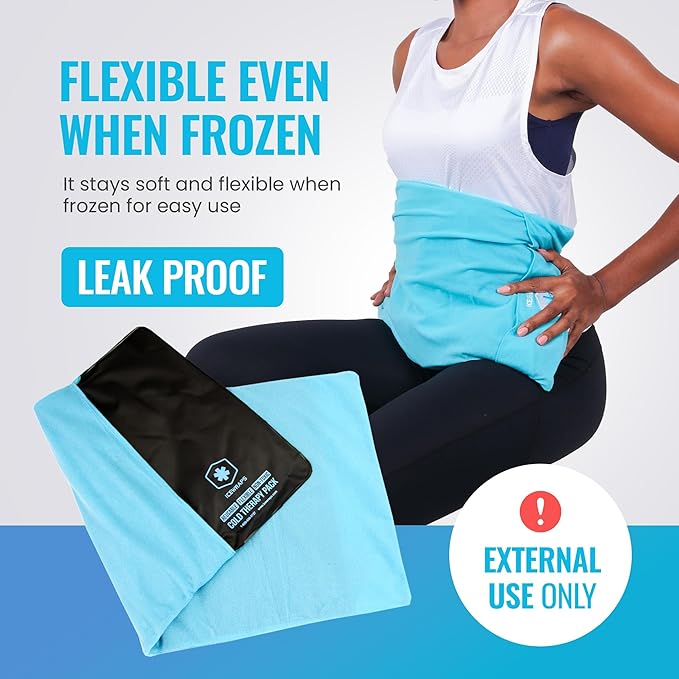 ICEWRAPS 12"x21" Extra Large Reusable Ice Pack with Soft Fabric Cover - Multipurpose Flexible Cold Therapy Clay Ice Packs for Knee and Back Swelling, and Chronic Pain Relief, Adjustable Cold Pack