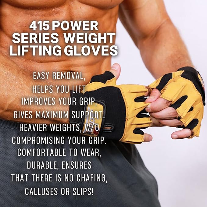 Schiek Sport Model 415 Power Lifting Fingerless Glove - Long Lasting Weight Lifting Grip Gloves
