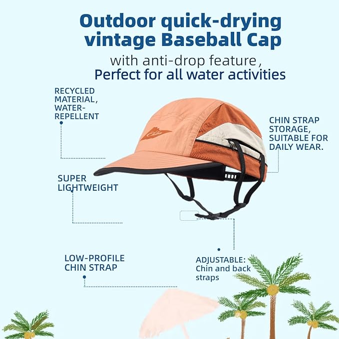 Vintage American-Style Sports Sunscreen Baseball Cap,Outdoor Camping Sunshade Waterproof and Non-Slip Surfing Hat Water Sport