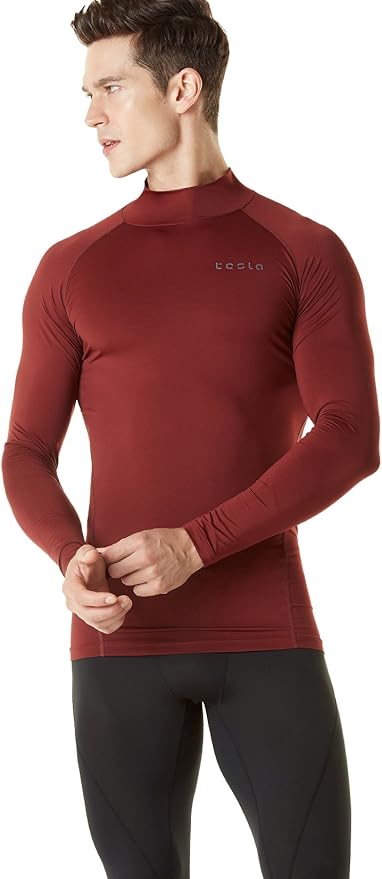 TSLA Men's Thermal Long Sleeve Compression Shirts, Mock/Turtleneck Winter Sports Running Base Layer Top