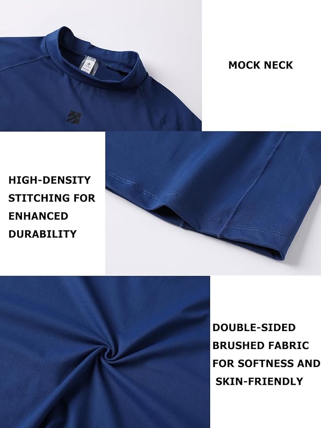 Mens Long Sleeve Turtleneck Workout Shirts Moisture Wicking Mock Neck Double Sides Brushed T-Shirts