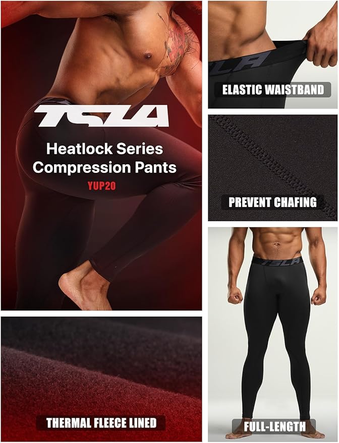 TSLA Men's Thermal Compression Pants, Athletic Sports Leggings & Running Tights, Wintergear Base Layer Bottoms