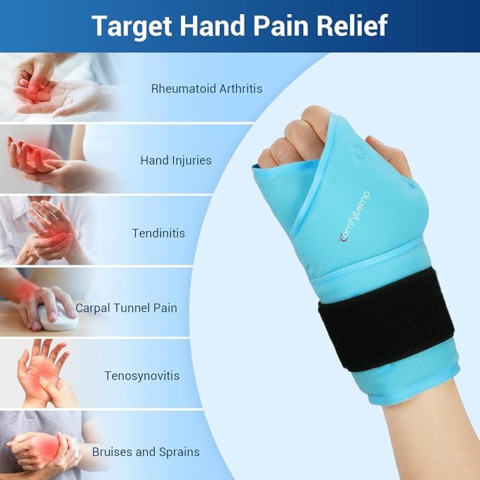 Comfytemp Larger Wrist Ice Pack Wrap for Carpal Tunnel Relief, Reusable Longer Gel Wrist Brace Hot Cold Compression for Hand Pain Injury, Tendonitis, Arthritis, Surgery Gift