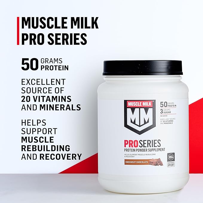 Muscle Milk Pro Series Protein Powder Supplement, Intense Vanilla, 5 Pound, 28 Servings, 50g Protein, 3g Sugar, 20 Vitamins & Minerals, NSF Certified for Sport, Workout Recovery, Packaging May Vary
