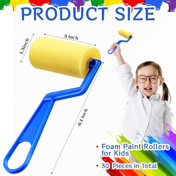 Tenceur 3 Inch Foam Paint Rollers Painting Sponge Roller Small Sponge Paint with Plastic Handle for Young Artists Kids Early Educational Graffiti Painting Art Craft Supplies(50 Pieces)