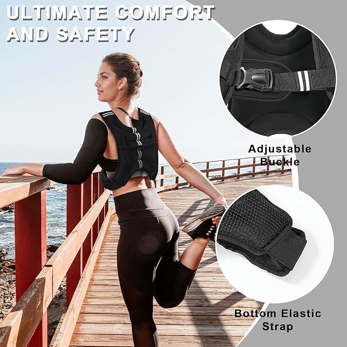 Weighted Vest Weighed Vest Women Men Kids, 8lb/12lb/16lb/19lb Body Weight Vest with Reflective Stripe, Adjustable Weighted Vest for Strength Training, Running, Walking, Workout, Jogging