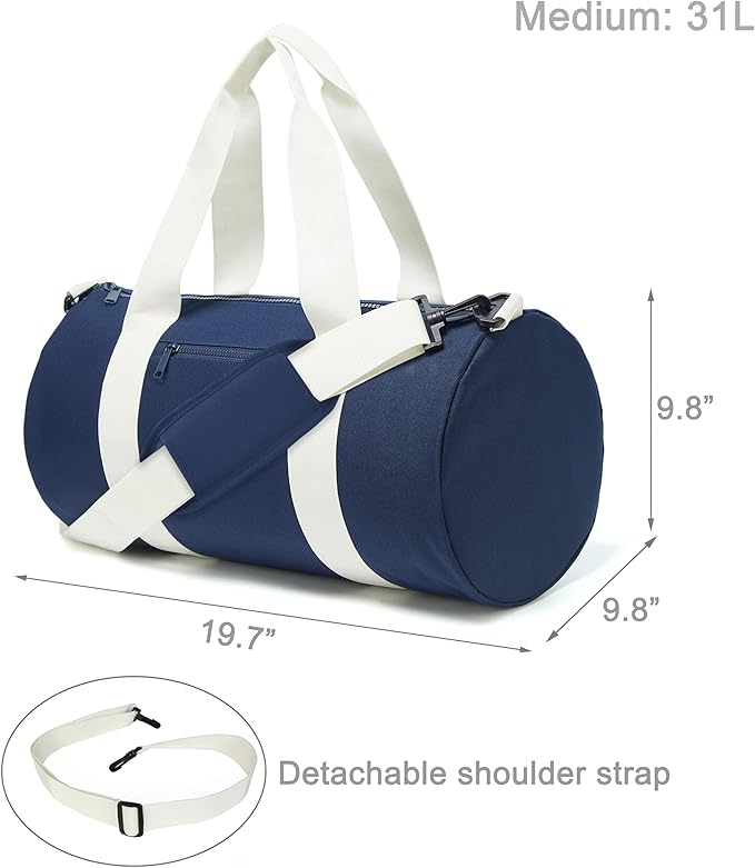 Small Gym Bag Duffel Bag for Women Men Fitness Sports Bag Workout Adjustable Detachable Shoulder Strap Lightweight Carry on Travel Duffle Bag (Navy/Off-White, 19" / Medium / 24L)