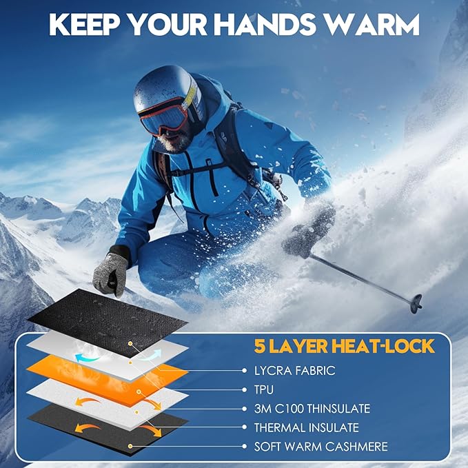 Bruvoalon Winter Gloves for Women & Men, 3M Thermal Insulation, Lycra Fabric, Windproof, Touchscreen, Anti-Slip, Cold Weather
