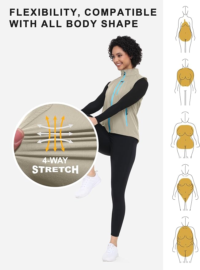 Little Donkey Andy Women's Lightweight Quick Dry Vest Summer Windproof Sleeveless Elastic Jacket for Golfing Cycling Running