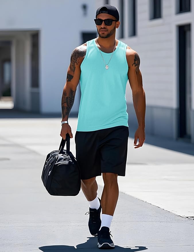 MAGCOMSEN Mens Workout Tank Tops Undershirt Cotton Muscle Athletic Sleeveless Shirts for Gym
