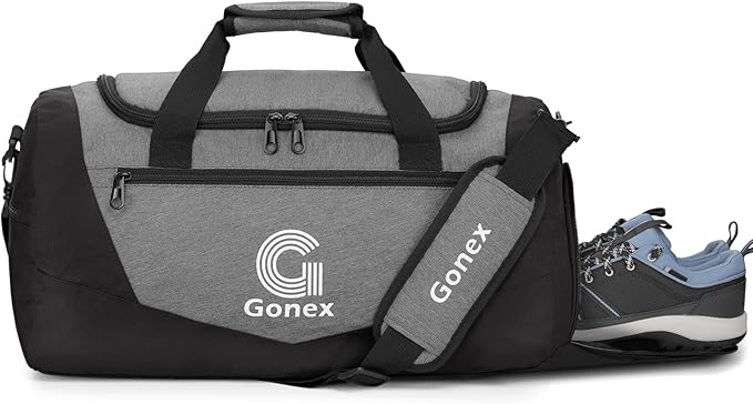 Gonex Gym Duffel Bag with Shoe Compartment Wet Pocket, Large Capacity Sports Duffle Bag for Men Women, Workout & Travel Bag with Multiple Pockets, Black/Gray, Small (30L)