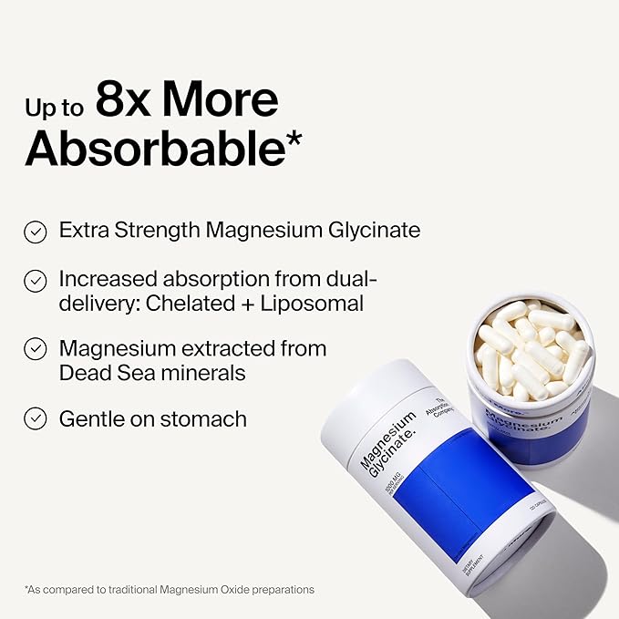 Magnesium Glycinate 1000mg - Liposomal Magnesium Bisglycinate for Max Absorption - Extra Strength to Support Body and Mind, Non-Laxative, Vegan, Gluten-Free - 120 Capsules