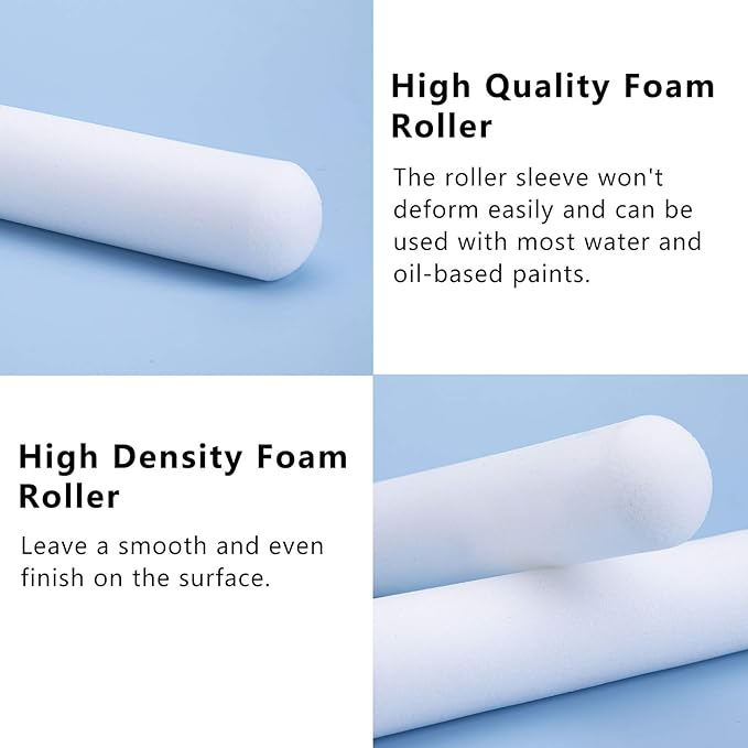 Mister Rui Foam Paint Roller, 36 Pack, 6 Inch High Density Foam Paint Roller Covers, Sponge Paint Rollers, Mini Rollers, Small Paint Rollers for Painting Walls, Cabinets, Doors