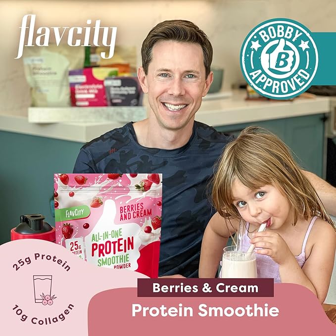 FlavCity Grass Fed Whey Protein Powder - Berries & Cream - 25g Protein & 10g Collagen - Made with Organic Strawberries & Coconut Milk - Gluten Free & No Added Sugars (20 Servings)