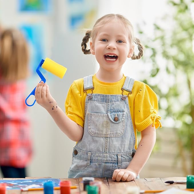 Tenceur 3 Inch Foam Paint Rollers Painting Sponge Roller Small Sponge Paint with Plastic Handle for Young Artists Kids Early Educational Graffiti Painting Art Craft Supplies(50 Pieces)