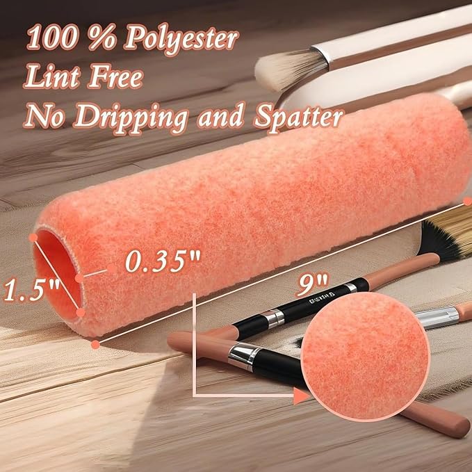 King Origin 9 Inch Paint Roller Covers, 3/8 Nap High Dense Rollers for Smooth & Textured Walls - 6 Pack, Washable & Reusable Paint Roller Kit