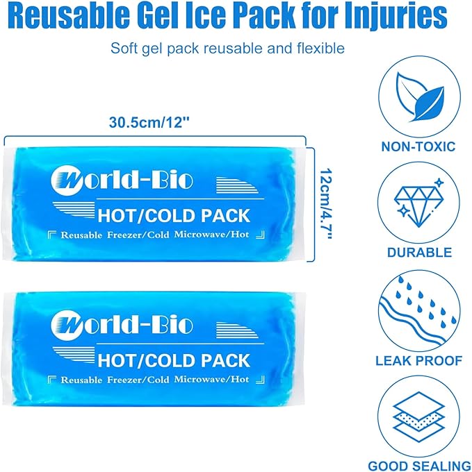Ice Packs for Injuries Reusable Gel (2 Pack) - Hot Cold Gel Ice Pack for Injury, Pain Relief, Rehabilitation - Flexible Ice Packs for Knee, Shoulder, Back, Neck, Wrist - 4.7" x 12.2"