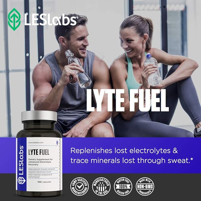 LES Labs Lyte Fuel – Electrolyte Replacement, Endurance, Performance, Muscle Cramping & Keto Support – Magnesium, Zinc, Potassium & Chromium – Non-GMO Supplement – 100 Capsules