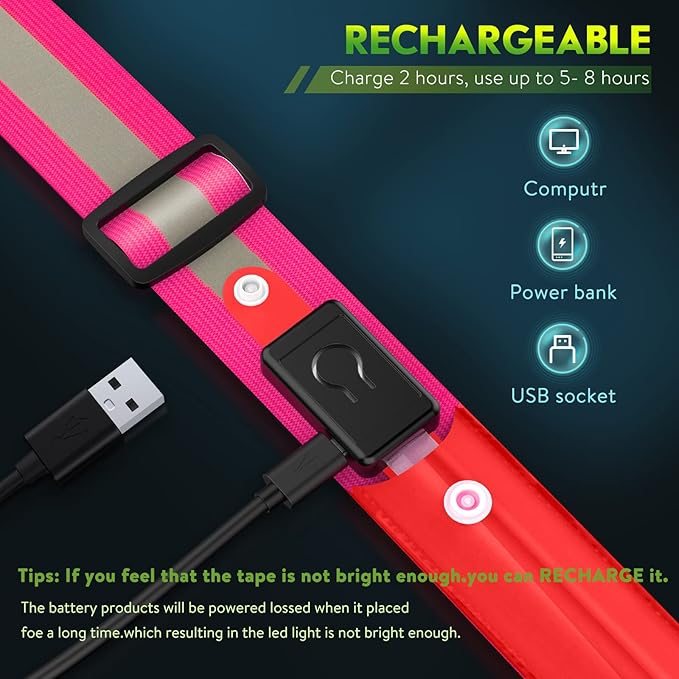 Simket Reflective Walking Gear, Rechargeable Led Reflective Sash, Adjustable Night Walking Safety Gear, High Visibility Safety Lights for Walking at Night for Men Women Jogging Running Biking