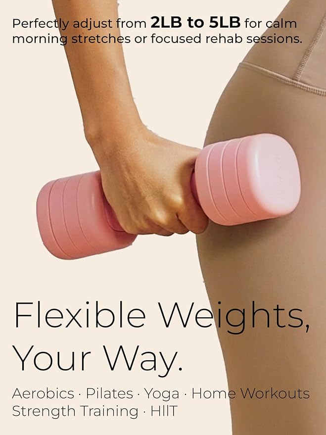 Adjustable Dumbbell Set｜2LB 3LB 4LB 5LB Light Hand Weights for Women｜One-Twist Weight Adjustment｜Non-Slip Curved Grip Handle｜Free Weights for Home Gym, Rehab, Pilates, Yoga, Strength Training
