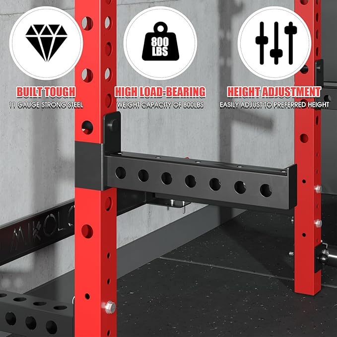 Mikolo 2" x 2" Folding Wall Mounted Squat Rack, 1000 Pounds Capacity Power Rack with Pull Up Bar, J Hooks and Other Attachments, Space-Saving Home Gym