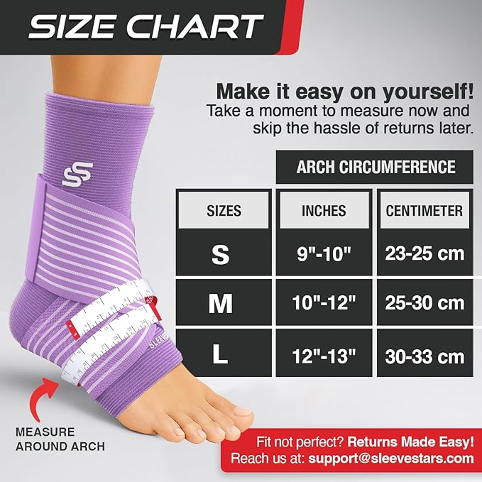 Sleeve Stars Ankle Brace for Women & Men, Ankle Wrap for Sprain, Compression Sleeve for Plantar Fasciitis Relief, Easy Customizable Support: w/ Removable Strap (Pair/M:10"-12"/Light Purple)