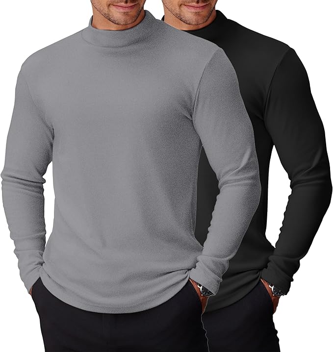 COOFANDY Mens Mock Turtleneck Long Sleeve Shirts Basic Thermal Turtle Neck Undershirt Lightweight Pullover Sweaters Top