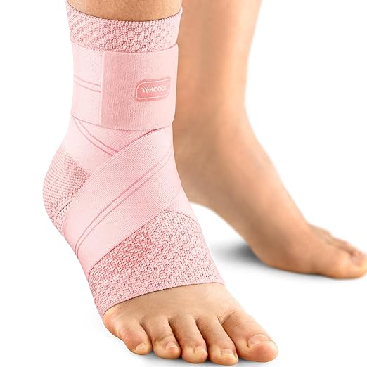Flat Knitting Ankle Brace For Women&Men, 7-Zone Dynamic Compression Sleeve w/Flex Strap,Foot Support For Sports, Sprained Ankle, Achilles Tendonitis, Plantar Fasciitis Relief(Pack of1) M,Pink