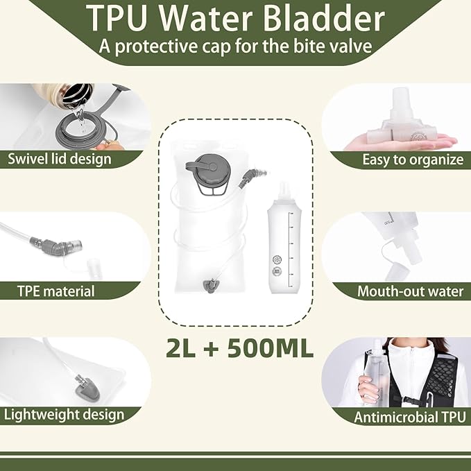 Unisex Running Vest Running Backpack - Adjustable Size Lightweight Trail Hydration Vest with 2L Bladder & 500ml Soft Flask, Mesh, Large Phone Pocket for Night Walking, Marathon(Reflective Strips)