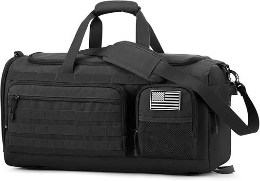 G4Free 3-in-1 Travel Duffle Bag for Men and Women, 50L Large Gym Sports Bags Tactical Military Duffle Backpack with Shoes Compartment and Wet Pocket (Black)