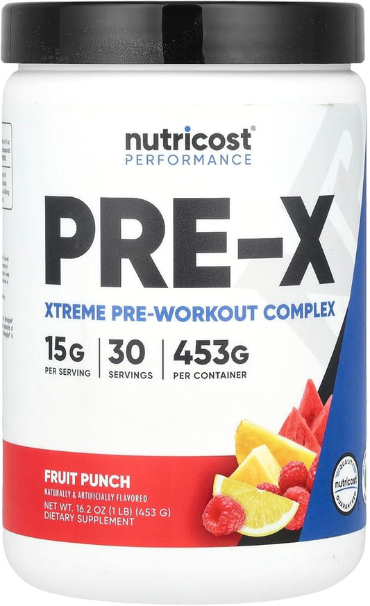Nutricost Pre-X Xtreme Pre-Workout Complex Powder, Fruit Punch, 30 Servings, Vegetarian, Non-GMO and Gluten Free