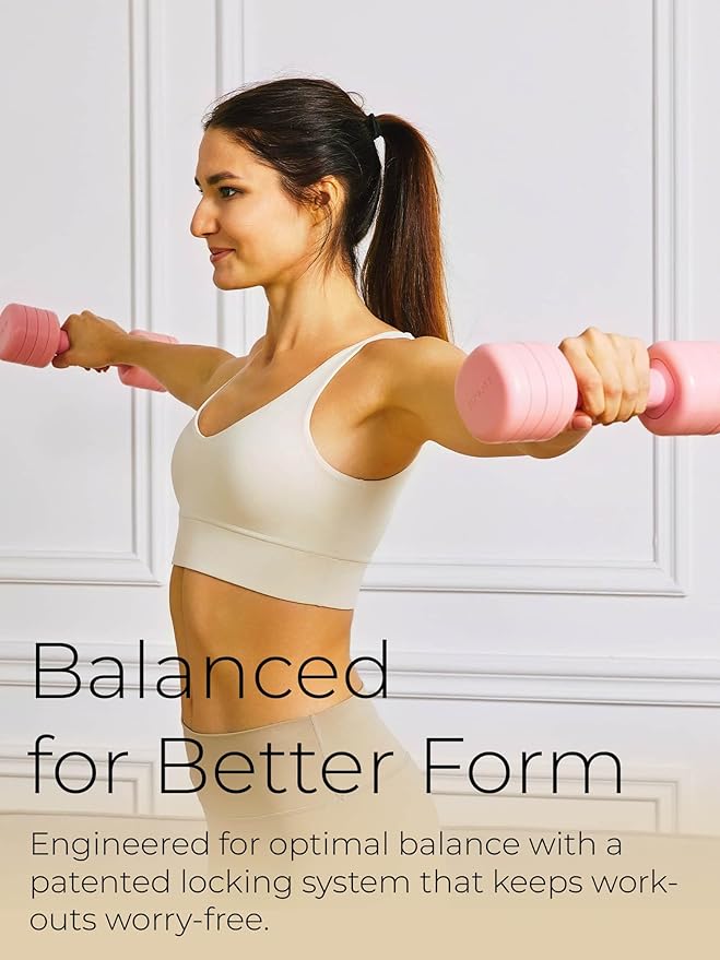 Adjustable Dumbbell Set｜2LB 3LB 4LB 5LB Light Hand Weights for Women｜One-Twist Weight Adjustment｜Non-Slip Curved Grip Handle｜Free Weights for Home Gym, Rehab, Pilates, Yoga, Strength Training