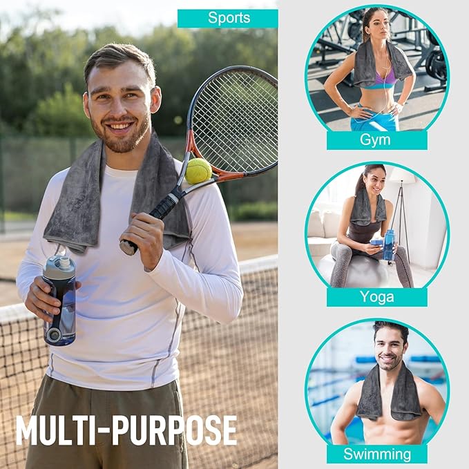 SINLAND Microfiber Gym Towels Sports Fitness Workout Sweat Towel Super Soft and Absorbent 3 Pack 16 Inch X 32 Inch