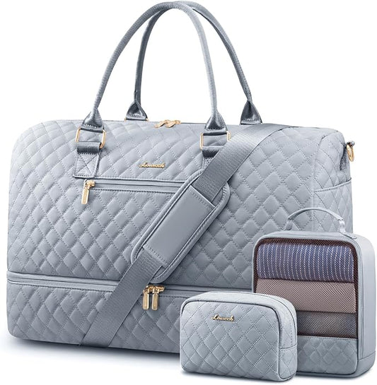 LOVEVOOK Travel Duffle Bag for Women, Weekender Overnight Bag with Shoe Compartment, Carry on Bag with Toiletry Bag, Gym Duffel Bag with Wet Pocket, Hospital Bags for Labor and Delivery 3 Pcs Set