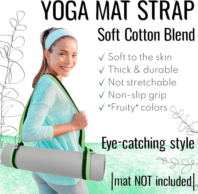 TECEUM Yoga Mat Strap – 30+ Colors – Adjustable Mat Holder Sling Carrier for All Mats [Mat Not Included]