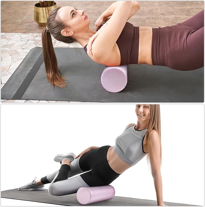 Soulchen 11 Pcs Pink 7 In1 Foam Roller Set Foam Back Roller Massage Stick Exercise Resistance Elastic Bands Plantar Fasciitis Ball Spiky Massager Ball with Bag for Physical Body Therapy Yoga Pilates