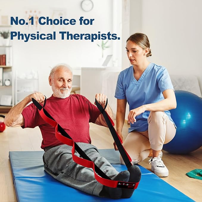 Durable Non-Elastic Stretch Strap for Physical Therapy and Yoga, 10 Loops Stretching Band for Pilates, Flexibility, Exercise - Ideal for Men & Women