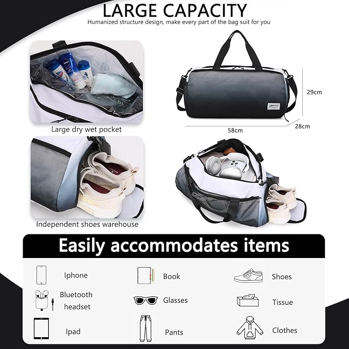 BE SMART Waterproof Mens Gym Bag with Shoe Compartment, Duffle Bags with Wet Pocket for Men, Lightweight Large Sport Duffel Option With Tpu Pocket for Overnight Weekender, Fitness, Swim, Boxing,Travel