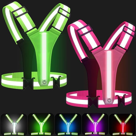 LED Reflective Vest Running Gear, 5 Colors Lights Up Running Vest for Night Walking Cycling Jogging, Adjustable Size for Men Women Kids, Rechargeable and High Visible