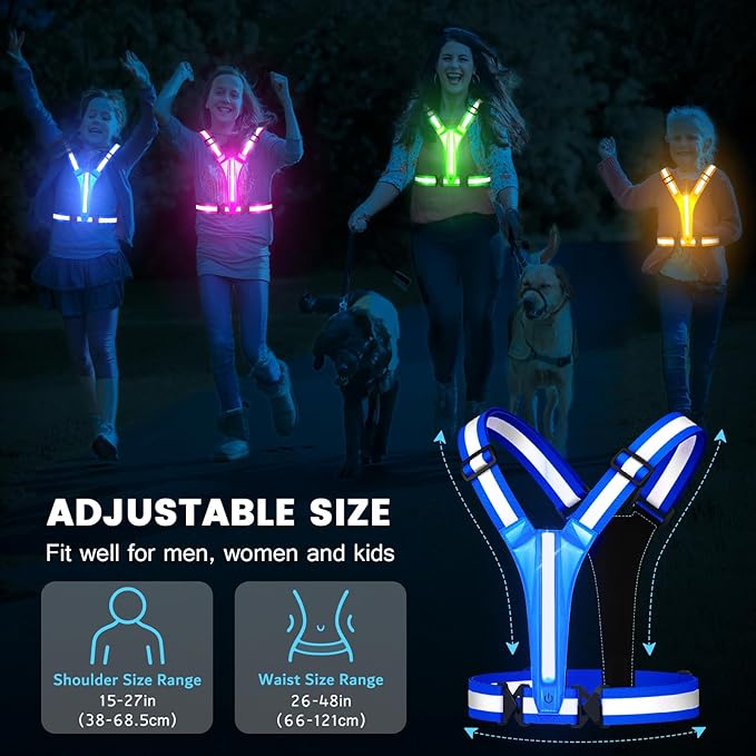 LED Reflective Running Vest Gear,Light Up Vest Runners Night Walking USB Rechargeable,Up to 11hrs Light with Adjustable Waist/Shoulder for Women Men Kids