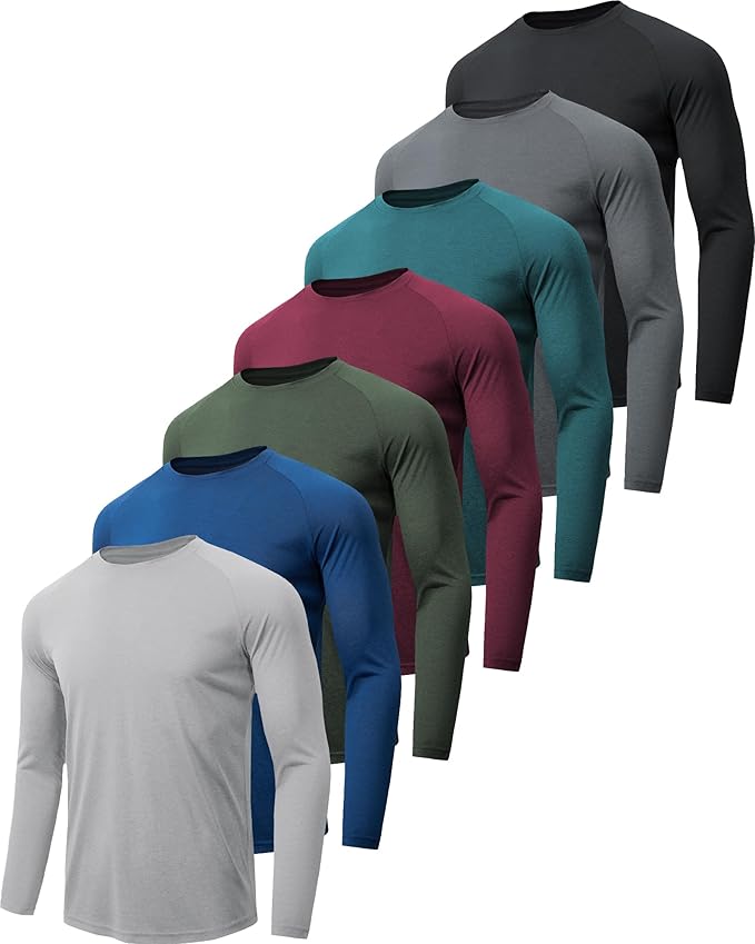 MLYENX 7 Pack Long Sleeve Shirts for Men UPF 50+ UV Sun Protection Quick Dry Moisture Wicking Workout Tee Shirts