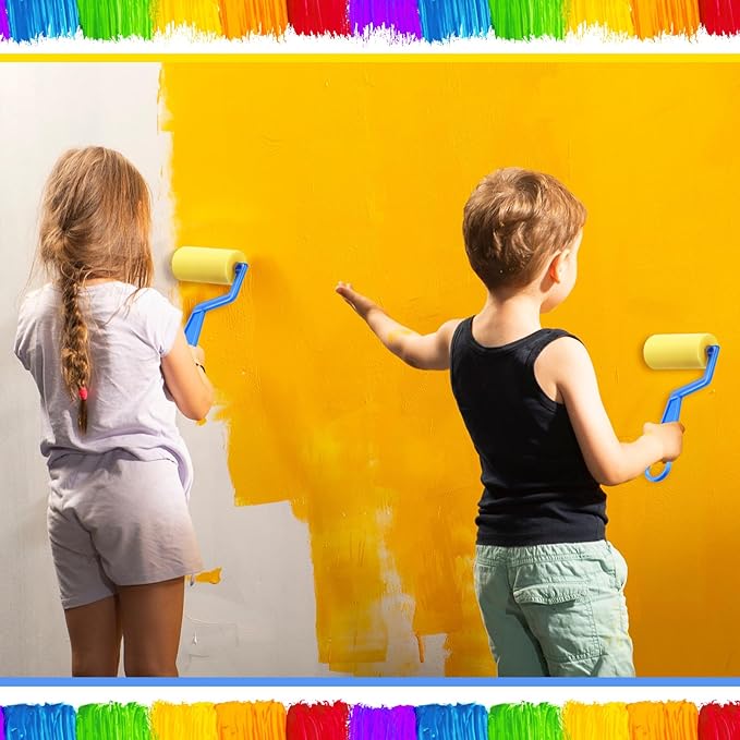 Tenceur 3 Inch Foam Paint Rollers Painting Sponge Roller Small Sponge Paint with Plastic Handle for Young Artists Kids Early Educational Graffiti Painting Art Craft Supplies(30 Pieces)