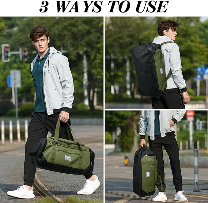 Laripwit Gym Bags for Men, 40L Medium Sports Travel Duffel Bag with Shoe Compartment & Wet Pocket Lightweight Gym Duffle Bag Backpack Multipurpose Weekender Overnight Backpack for Women, Green