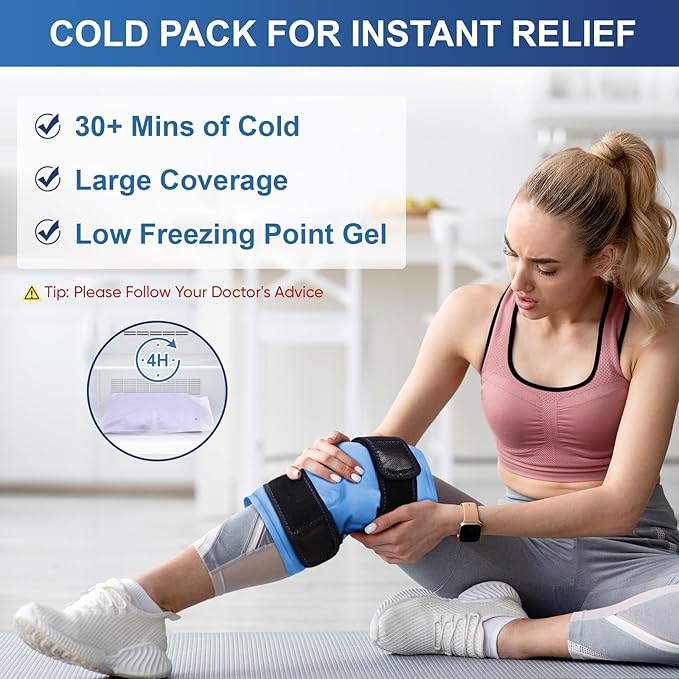 APEXUP Ice Pack for Knee Pain Relief, Large Reusable Wrap After Surgery, Flexible Gel Cold Pack for Injuries, Pain Relief for Back, Shoulder, Elbow, Ankle and Leg (Blue, L, 2PK)