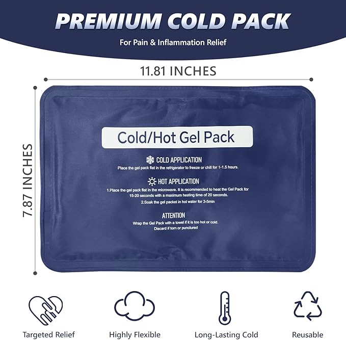 Reusable Gel Soft Ice Packs for Injuries, Flexible Hot and Cold Packs for Knees, Back, Face, Joint & Muscle Pain Relief (Medium 7.87"x 11.81")