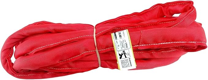 USA Made VR5 X 16' Red Slings 4'-30' Lengths in Listing, Double PLY Cover Endless Round Poly Lifting Slings, 13,200 lbs Vert, 10,560 lbs Choker, 26,400 lbs Basket (USA Polyester) (16 FT)